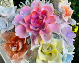 Porcelain Vintage Ornate Colorful Floral Wedding Basket of Flowers Decor Art