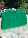 Vintage After Five Green Gold Tone Handbag Clutch with Rhinestones & Coin Purse