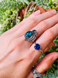 STC Sign Sterling Silver 925 Blue Abalone Shell Flower Feather Ring 4.1g Sz 6.5