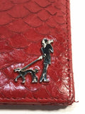 Red Animal Skin Leather Striped Wallet Organizer With Dog Logo