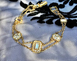 Signed Givenchy Gold Tone Two Row Rhinestone Flex Bracelet
