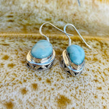 Vintage Sterling Silver 925 Larimar Blue Calcite Dangle Drop Earrings 7g