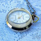Vintage Lucerne Antimagnetic Etched Gold Tone Floral Pocket Watch Chain Necklace