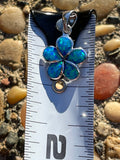 Flower Blue Fire Opal Inlay Signed K 925 Sterling Silver Pendant For Necklace