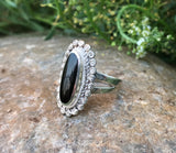 Vintage Sterling Silver Signed 925 Ornate Black Onyx Oval Ring 5.63g Size 6.25