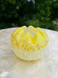 Antique 1890s Mt. Washingington Satin Yellow Glass Enamel floral shell rose bowl