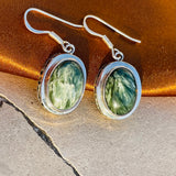 Sterling Silver 925 Green Seraphinite Charoite Gem Stone Round Earrings 6g