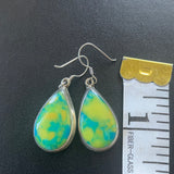 Sterling Silver 925 Blue Green Turquoise Tone Teardrop Pierce Dangle Earrings 6g