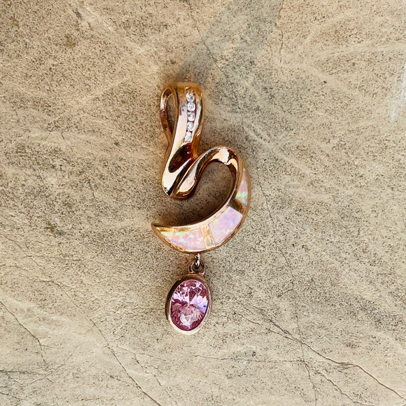 Rose Gold Over Signed Sterling Silver 925 Pink Stone Fire Opal Unique Pendant 5g