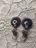 Antique French Ornate Silver + Gold Tone Amethyst Turquoise Pierced Earrings