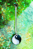 Vintage Unique Sterling Silver Drop Ying Yang Enamel Pendant