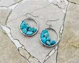 Artisan Blue Faux Turquoise Stone Silver ToneHoop Hanging Pierced Earrings
