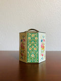 Vintage Belgium Flower Metal Tin Tea Floral Art Octagon Canister Container