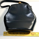 Small Vintage Black Leather Handbag With Gold Colored Clasp And Handle