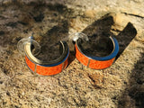 Joan Rivers Silver Tone Textured Leather Burnt Orange Hoop Pierced Earrings