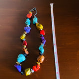 Chunky Faux Turquoise Stone Multi Colored Rainbow Faceted Bead Fashion Necklace