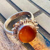 Vintage Sterling Silver 925 Orange Carnelian Stone Ring 8.2g Size 11.5