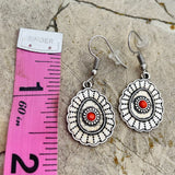 Silver Coral Tone Stone Hanging Dangle Drop Pierced Fashion Earrings