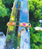 Gold Tone Multi Color Stone Rainbow Square Link Bracelet