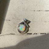 Vintage Sterling Silver 925 Modernist Rainbow Fire Opal Charm Fine Pendant 3.3g