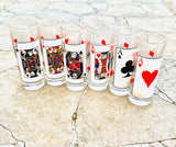 Vintage Deck of Cards Casino Shooter Glass Tall Shot Set of 6 Glasses Barware