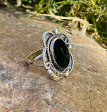 Artisan Signed FM Sterling Silver 925 Black Onyx Stone Ring 9.69g Size 8