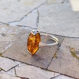 Vintage Sterling Silver 925 Iggc Genuine Amber Marquise Shape Ring 3.0g Size 7
