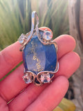 Vintage Sterling Silver 925 Lapis Lazuli Large Aquamarine Gemstone Pendant 21.4g