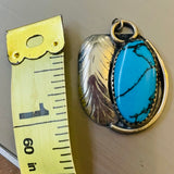 Vintage Sterling Silver 925 Turquoise Stone Artisan Feather Pendant 4.1g