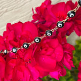 Designer C Star C Greek Black & White Evil Eye Protection Gold Tone 8" Bracelet