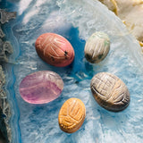 Vintage Egyptian Scarab Beetle Gem Stone Carved Etched Loose Bead 5 Beads Lot