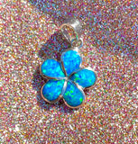 Flower Blue Fire Opal Inlay Signed K 925 Sterling Silver Pendant For Necklace