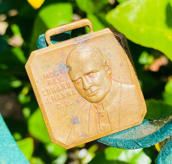 Vintage Most Revolutionary Edward J. Hanna D.D Brass Medal Carved Badge Pendant