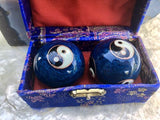 Chinese Yin Yang Medicine Health Balls w/ Chimes Stress Relief Meditation Blue