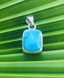 Vintage Sterling Silver 925 Mexico Blue Turquoise Stone Rectangular Pendant 8.6g