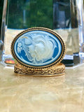 Estee Lauder Ivory & Blue Twins Oval Cameo Youth Dew Solid Perfume Compact Rare