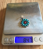 Vintage Native American Sterling Silver 925 Turquoise Stone Coral Flower Pendant