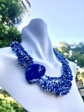 Vintage Hand Knotted Natural Blue Lapis Lazuli Stone Multi Strand Necklace
