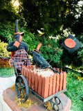 Original Handcrafted Fox & Hare Halloween Pumpkin Scarecrow HayWood Wagon Decor