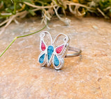 Sterling Silver 925 Turquoise Coral Stone Mosaic Butterfly Ring 3.18g Size 5.75