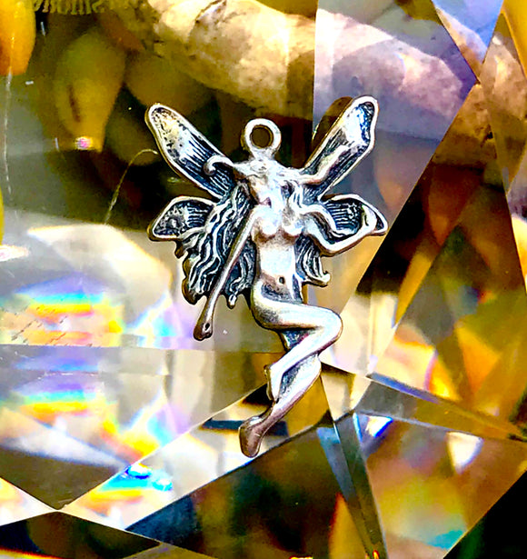 Antique Sterling Silver Fairy Mythical Creature Woman with Wings Charm Pendant