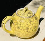 Vintage Yellow Gold Tone Floral Flower Tea Pot Signed Hall Teapot #059