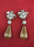 Vintage Designer Givenchy Gold Tone Faux Pearl Rhinestone Drop Clip on Earrings