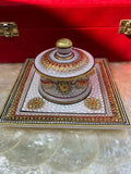 Gold Leaf Work On Marble Plate & Bowl Royal City Of Jaipur India Red Velvet Box