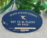 Vintage 1965 South African Airlines Luggage Label Tag "Not To Be Placed On Rack"