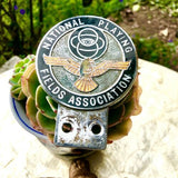 National Playing Fields Association Green Enamel Seeing Eye Bird Car Badge