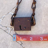 Antique Metal Pad Lock And Chain With No Key Signed Triangle