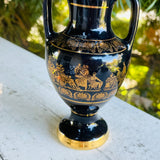 Signed ST Hand Made in Greece 24K Gold & Black Greek Style Urn Vase w Handles