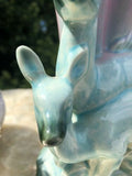 Vintage Hull Art Pottery Blue Pink Vase with two deer figures USA Large 11.5"