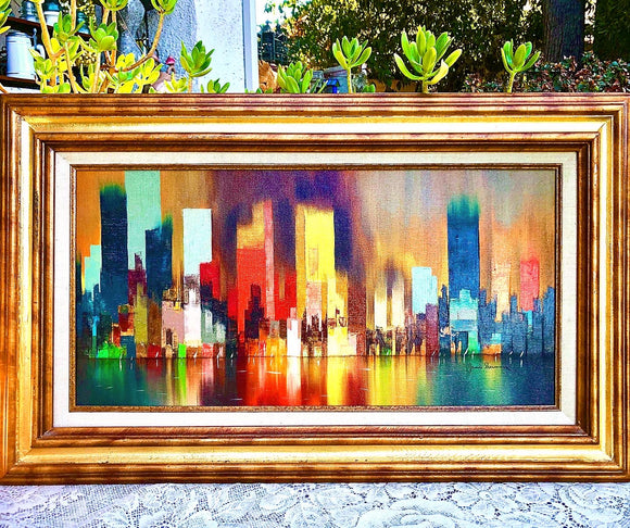 Original James Sherman Colorful Abstract Art City Oil Painting Signed Certified